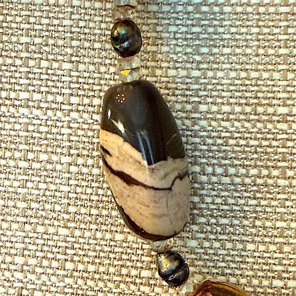 Jasper & Freshwater Pearl Necklace 925 Sterling Silver Garnet Clasp 18” - Picture 3 of 6